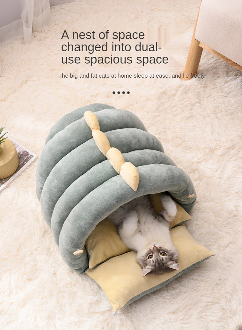 2 In1 Dinosaur Pet Dog House Foldable Cat for Small Dogs Bed Winter Warm Puppy Pads Sofa Removable Sleeping Kennel Nest Products