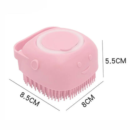 Silicone Soft Rubber Pet Massage Shower Brush with Builtin Shampoo Storage Self Cleaning Detangling for Dogs Cats Grooming Brush