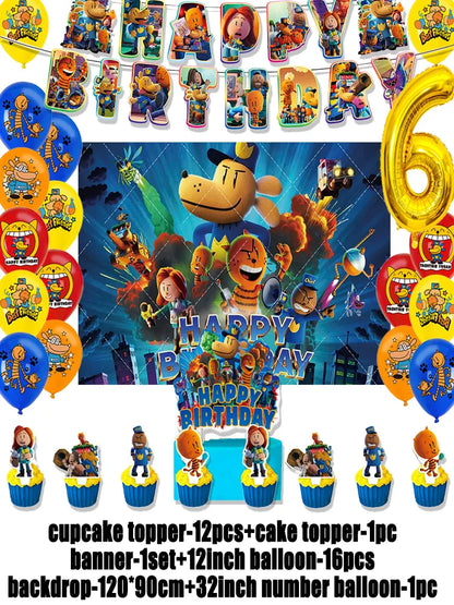 Cartoon DOGS MAN Theme Birthday Party Supplies Decoration Best Friend Balloon Banner Backdrop Cupcake Topper for Kids Child Gift