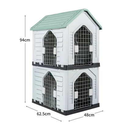 the DOUBLE DECKER DOGHOUSE - Dog Villa with Two Floors, Outdoor Doghouse, Dogs Cage Suitable All Seasons in Summer Rainproof, Outdoor Waterproofing Cat/Dog House