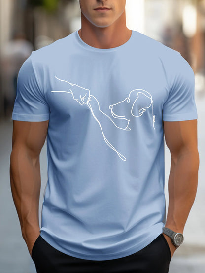 the FIST TO PAW SKETCH - Men's 100% Cotton Casual Sports Loose Fit Funny Dog First Print Round Neck Short Sleeved T-Shirt Top