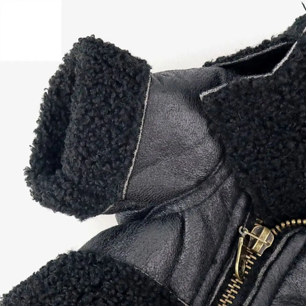 Pet Accessories Thickened Dog Leather Jacket Coat Warm Windproof Dog Motorcycle Jacket Velvet Winter Pet Clothes Photograph