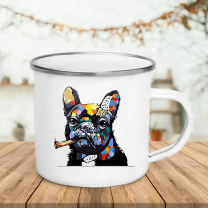 Watercolor Dog Printed Creative Coffee Cup Drinks Wine Beer Juice Milk Cups Camping Mug Handle Enamel Mugs Gifts for Lover Dogs