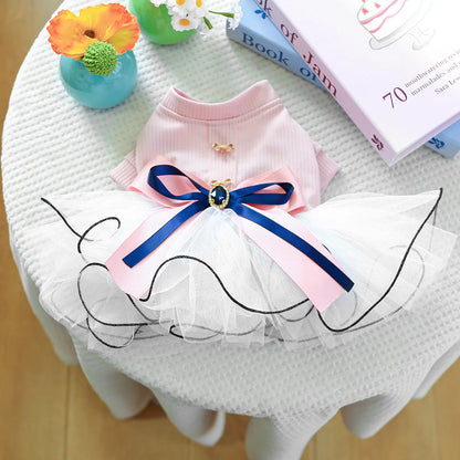 Fancy Bowtie Pet Dress For Dogs Spring Summer Puppy One Piece Apparel Girl Female Luxury  Formal Cat Wear Yorkshire Terrier Item