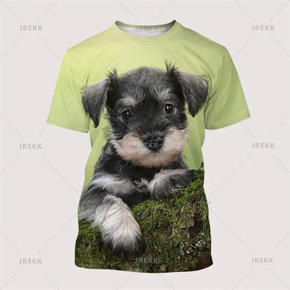 the SCHNAUZER DOG - Schnauzer Dog T-Shirt, Summer Short Sleeve 3D Print Tops, Men Oversized Clothing, O-Neck Graphic T-Shirts, Tee Streetwear