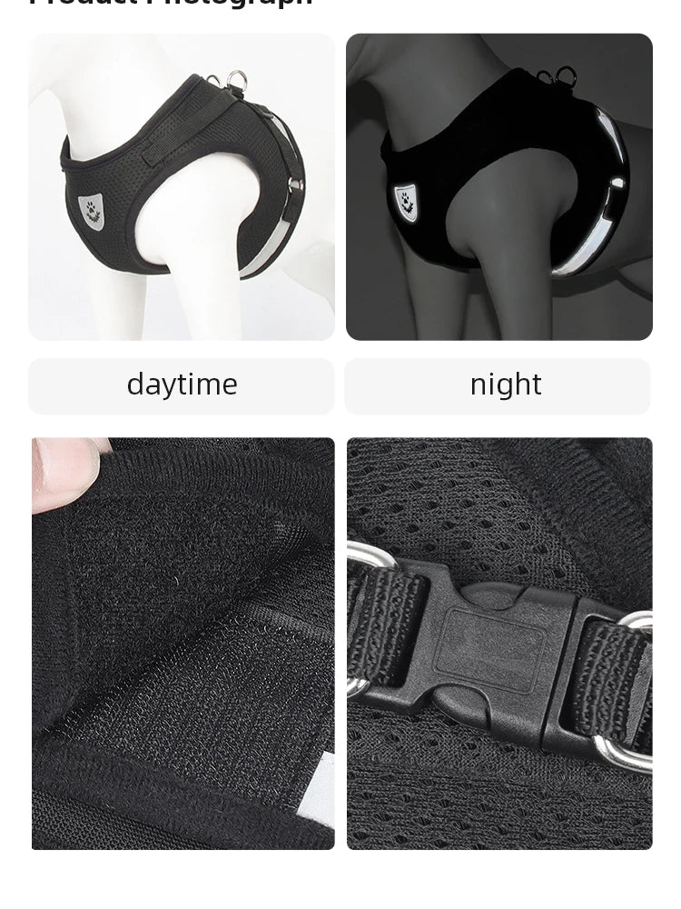 Pet Leash Undershirt Harnesses Mesh Breathable Adjustable Easy Control Reflective Undershirt Dog Harness Collar