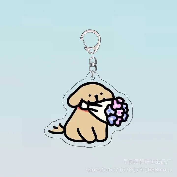 Cartoon Little White Dog Key Chain Cute Acrylic Maltese Dog Bag Pendant Micro Landscape Decoration Key Ring Jewelry Wholesale