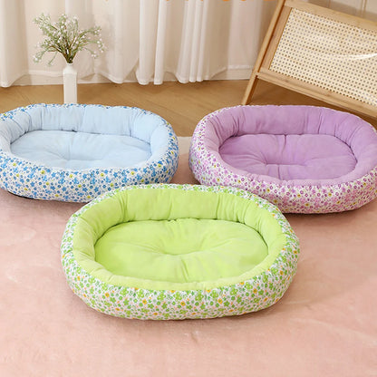 All Seasons Soft Flower Cute Small Cat Sofa Bed Comfortable Medium Dog Bed House Elastic Medium Cat Nest Kennel Accessories