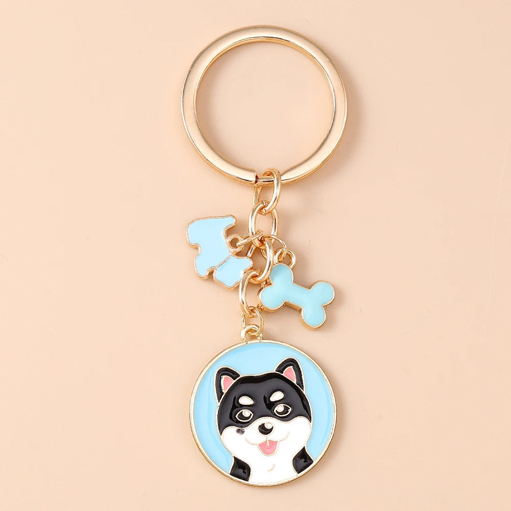 Cute Enamel Puppy Dog Keychain Cartoon Animal Key Ring Pendants for Women Girls Handbag Accessories DIY Jewelry Gifts