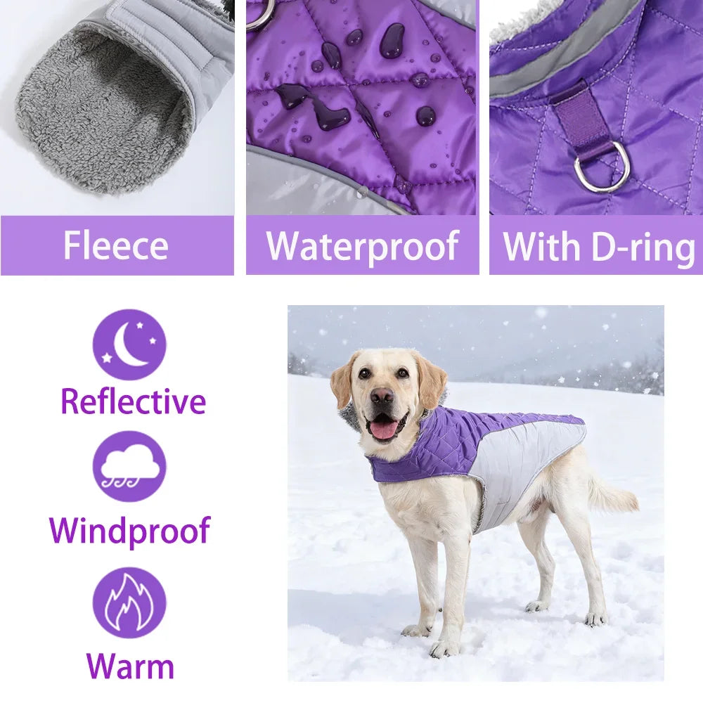 Reflective Pet Clothes For Small Large Dogs Warm Thicken Fleece Dog Vest Coat For Winter Plaid Puppy Parka With D-ring Labrador