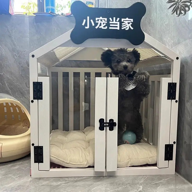 the DOG DAY DOGHOUSE - Premium Quality Sustainable Indoor Dog Crate, Furniture Wood Doghouse with Acrylic Door Latch, Dog Bed & Cage for Pets