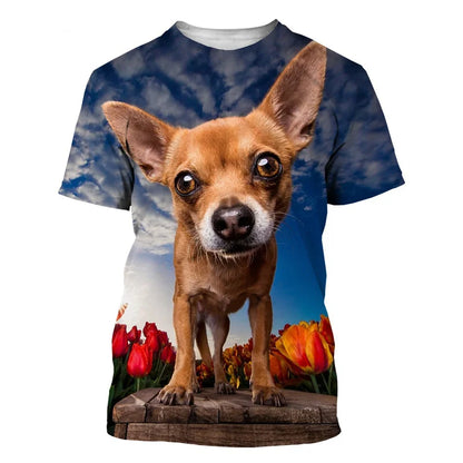 the CUTE CHIHUAHUA - 3D Printed Animal Chihuahua T Shirt For Men Funny Pet Pattern Tees Summer Harajuku Loose O-Neck Tops Short Sleeve Kids T-Shirts