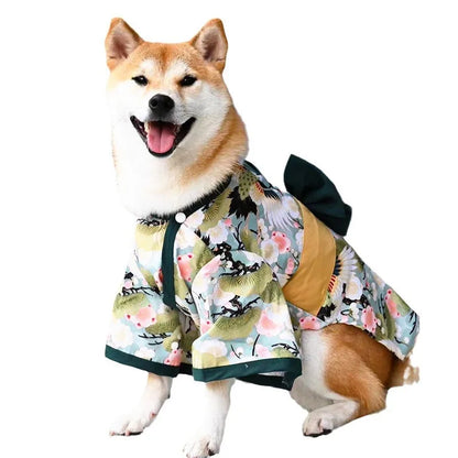 Adorable Brocade Pet Kimono Dress Japanese Style Pet Dress Floral Bowknot Pet Costume for Dogs Cats