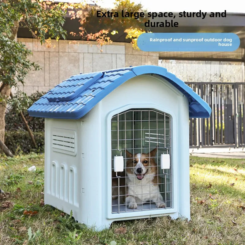 the IN THE DOGHOUSE - Large Waterproof Outdoor Doghouse - Detachable & Washable Dog Cage for Medium/Large Breeds, All-Weather Shelter