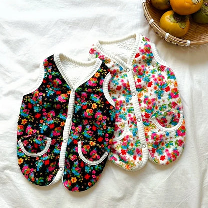 Warm Pet Vest Coat Floral Print Fleece Vest Chiuahua Yorkshire Thick Coat for Small Medium Dog Two-legged Clothes Pet Costume