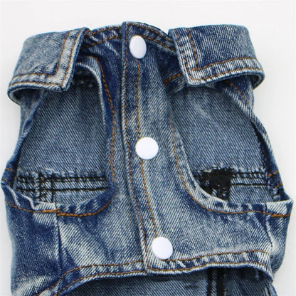 Pet Dog Denim Jacket Dark Wash Sleeveless Towable Jeans Vest Coat for Small Medium Dogs Cat Puppy Spring/Autumn Clothes Apparel