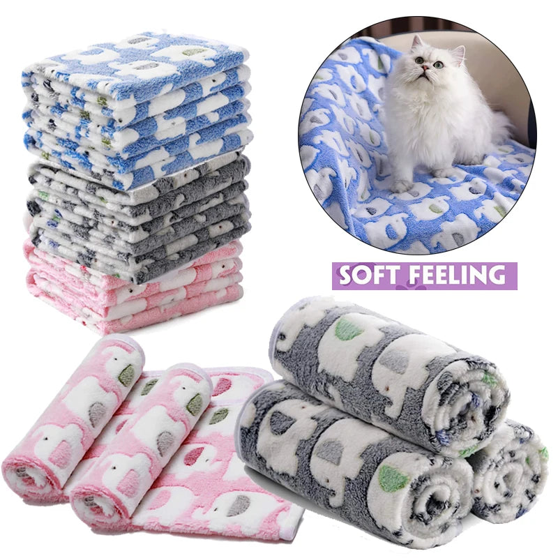3PCS Soft Flannel Fleece Cat Dog Blanket Bed Mats Paw Foot Print Warm Pet Blanket Sleeping Beds Cover Mat For Pets Supplies