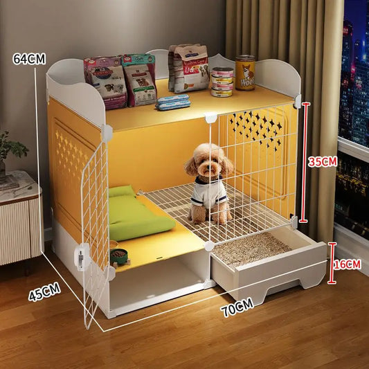 the PUPPY VILLA - Indoor Small Teddy Dog Cage, Toilet Bichon Dog Houses, Bed Anti Jailbreak Household Puppy Villa, Integrated Breathable Pet Kennel