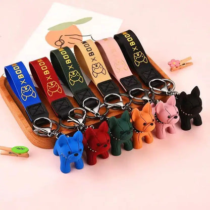 Punk French Bulldog Keychain PU Leather Dog Keychains Fashion for Women Bag Pendant Jewelry Trinket Men's Car Key Ring Key Chain