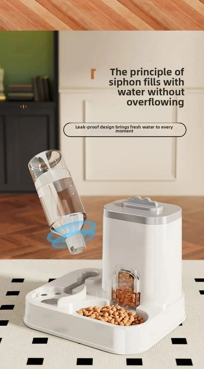 Automatic Cat & Dog Water Dispenser with Integrated Food Basin No Batteries Needed,Automatic Pet Feeder One-Piece Design