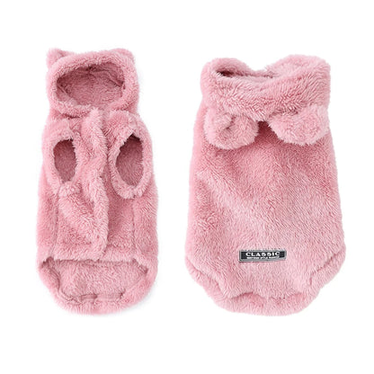 Cozy Pet Clothes Winter Soft Fleece Puppy Sweater For Small Medium Dogs Cats Cute Ear Hooded Jacket Coat Yorkshire Pug Apparel