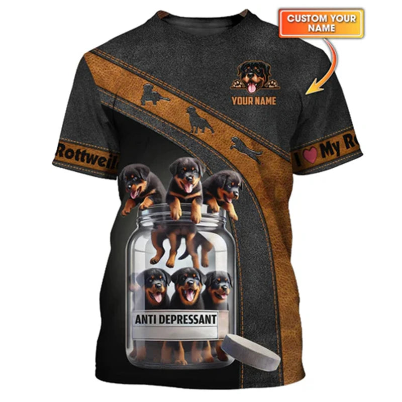 the ROTTWEILER ALPHA - Pet Lover Rottweiler T-Shirt, Unisex Outdoor Sport Short Sleeve Tee Shirts, Cool Pattern Design Custom Name Personality Fashion Top