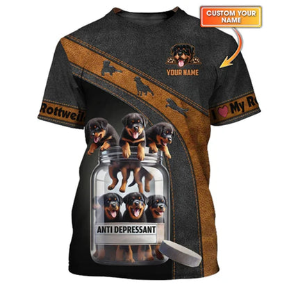 the ROTTWEILER ALPHA - Pet Lover Rottweiler T-Shirt, Unisex Outdoor Sport Short Sleeve Tee Shirts, Cool Pattern Design Custom Name Personality Fashion Top