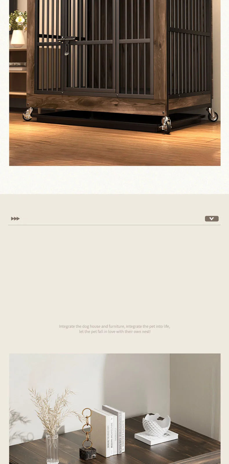 Reinforced Anti-Biting Dog Kennel Sturdy and Durable Wooden Round Pipe Dog Cage with Detachable Wheels Pet Bed