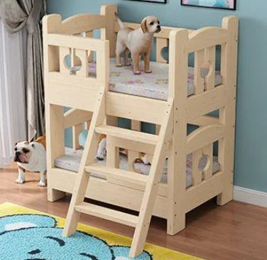Kennel Solid Wood High and Low Bed Bunk Cat Nest Teddy Nest Dog Cot Cat Bed Dog Supplies Universal in All Seasons