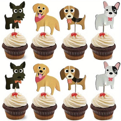 24Pcs Dog Face Cupcake Toppers  Cake Topper Puppy Birthday Garland Pet Theme Party  Decorations Supplies