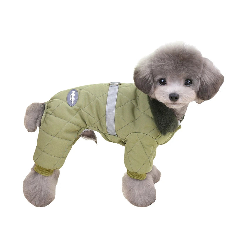 the FUR-TRIM EXPLORER JUMPSUIT - Fur Collar Dog Overalls with D Ring, Winter Dog Clothes for Small Dogs/Puppy, Jumpsuit Chihuahua Jacket, Poodle Costumes, Pet Coats