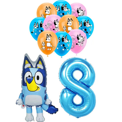 the CARTOON DOG BIRTHDAY - Blue Dog Theme Birthday Party, Cartoon Bluey Birthday Party Decoration Tablecloth Balloon Cake Stand Masks Tableware Kid Supplies