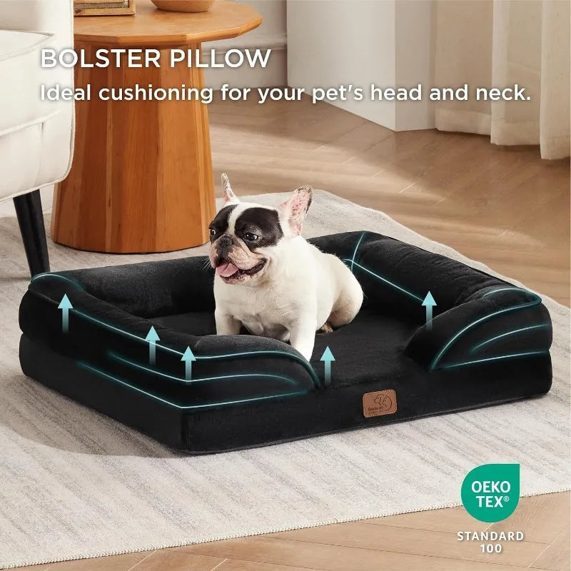 Jumbo Large Orthopedic Dog Bed Memory Foam Pet Sofa Couch Waterproof Elevated Cushion Warm Puppy Bolster Couch Removable Cover