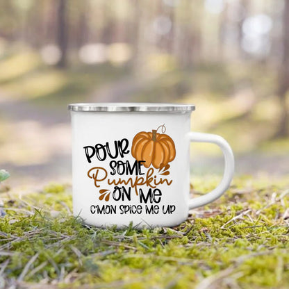Pumpkin Leaves Dog Cat Printed Enamel Mugs Coffee Cups Fall Thanksgiving Party Wine Juice Mug Handle Cup Autumn Holiday Gifts