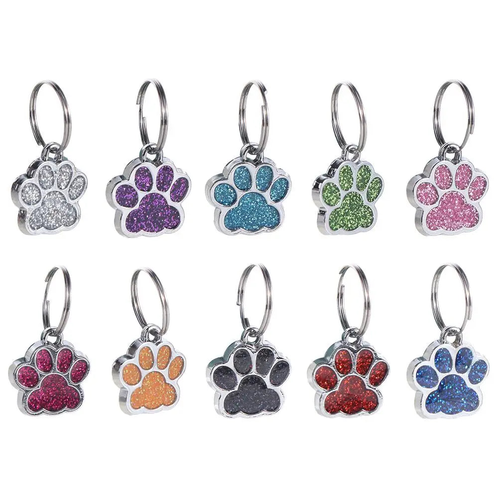 Cat Dog Paw Print Dog Cat Tags Personalized Anti-Lost Pet Glitter Pendant Exquisite with Hook Pet Collar Tag Pendant Kitten