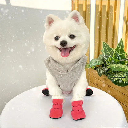 the SNOW DOG SLIPPERS - 4PCS Winter Waterproof Warm Non-Slip Snow Boots for Small Breeds Dogs, Puppy Outdoor Walking Dog Socks, Bootie Pet Paw Care