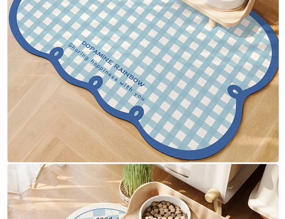 Pet Feeding Mat Waterproof Pvc Leather Carpet Cat Dog Anti-urine Floor Mats Pink Plaid Sweet Home Decoration Rug for Kitchen