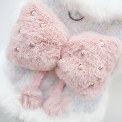 Pet Colorful Bow Set Skirt Autumn/Winter Bow Plush Coat Dress Warm Clothes Teddy Clothes Puppy Clothes for Small Dogs