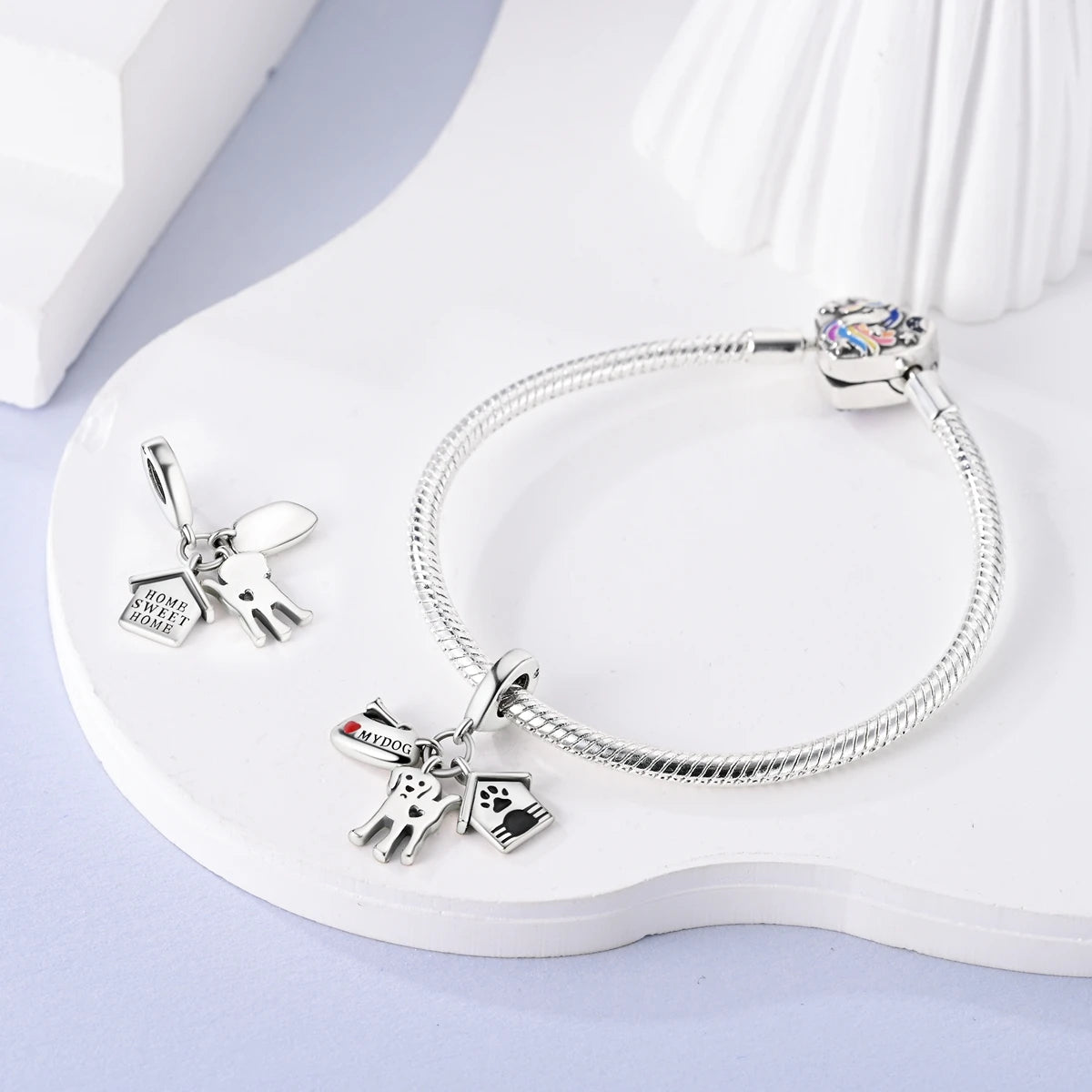 Dog Pet Charms 925 Silver Doggy Paw French Bulldog Bones Beads fit Original Bracelet DIY Fine Jewelry