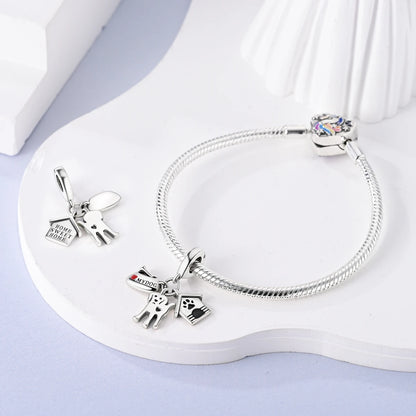 Dog Pet Charms 925 Silver Doggy Paw French Bulldog Bones Beads fit Original Bracelet DIY Fine Jewelry