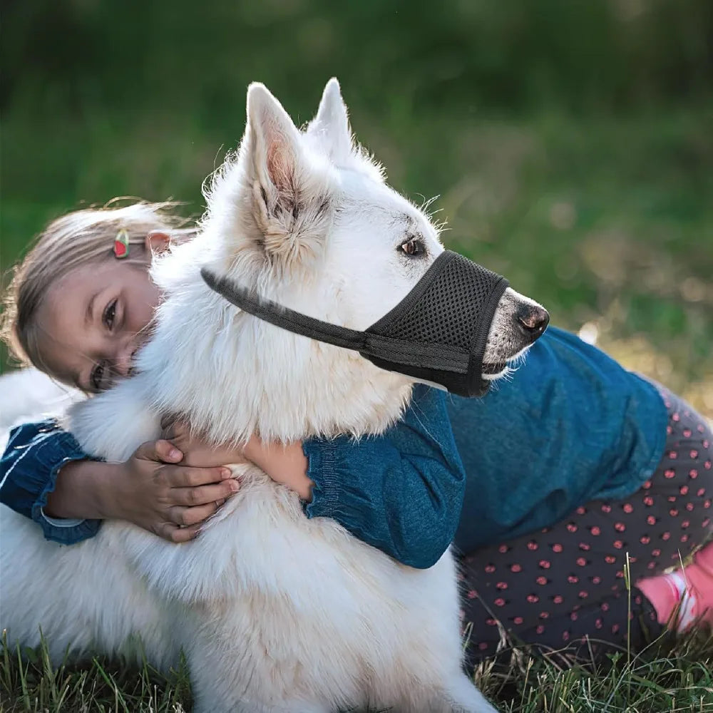 the ANTI-BITE DOG MUZZLE - Soft Air Mesh Dog Muzzle for Small, Medium & Large Dogs – Anti-Bite, Anti-Bark, Anti-Chew, Breathable, Drinkable & Adjustable