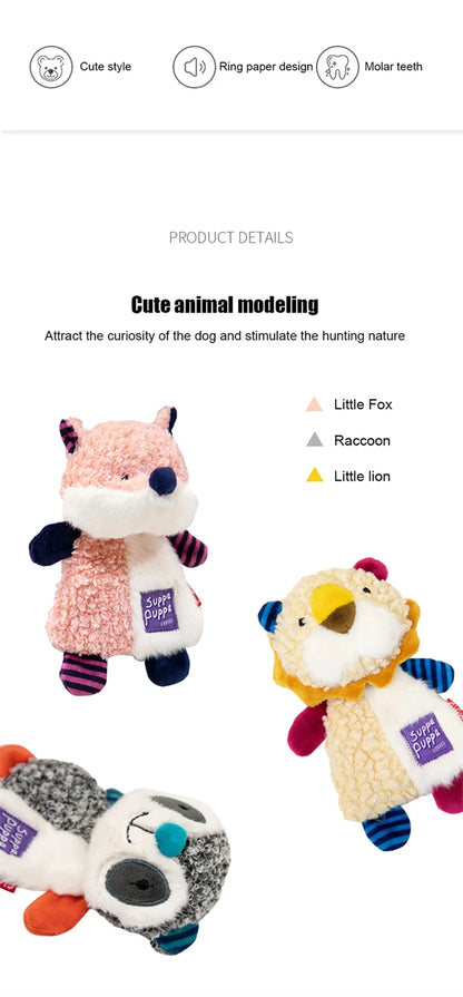Gigwi Suppa Puppa Series Dog Toy Rattle Paper Teeth Sound Plush teeth cleaning dog bite resistant toy raccoon/Lion/fox Washable