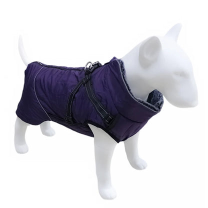 Waterproof Dog Clothes with Harness for Medium Large Dog Winter Warm Fur Collar Pet Dog Jacket Reflective French Bulldog Costume