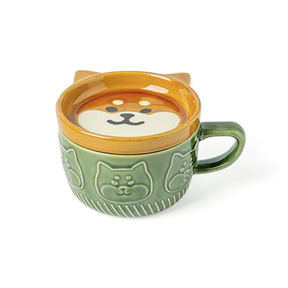 Ceramic Coffee Mug With Lid Japanese Cartoon Animal Pattern Breakfast Cup Mug Milk Cup