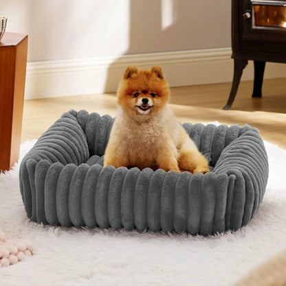 Luxury Warm Bed for A Small Dog W/ Armrest Cat Nest Pet Plush Kitten Winter Sofa Puppy Bed Detachable Washed for Cat Accessories