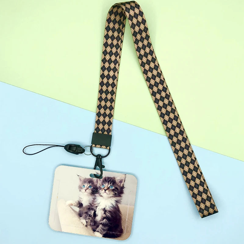 Cat and dog pattern Bank Credit ID Card Student Bus Card Holders Storage Protective Shell Pendant