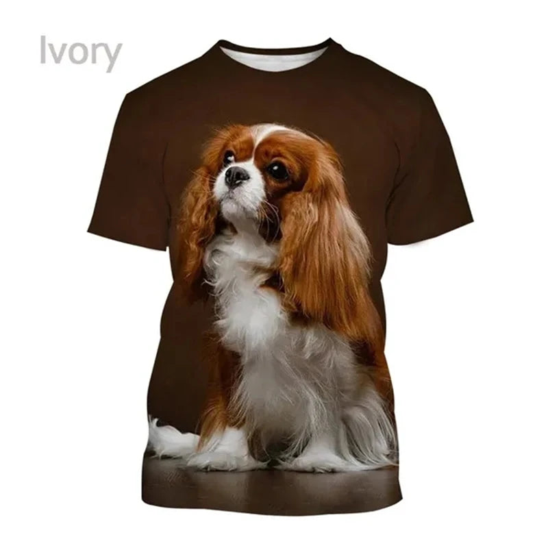 the COOL CAVALIER - Beautiful Cavalier Dog 3D Printed T-Shirt, King Charles Spaniel Fashion, Men/Women's Personality Hip Hop Casual T-Shirt Tees Tops