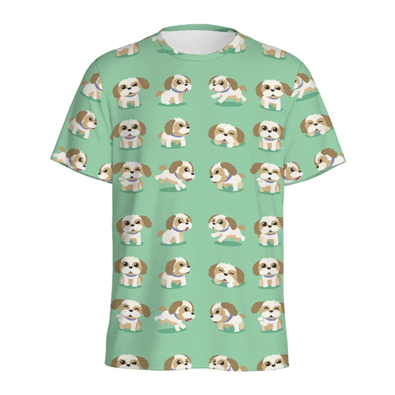 the PAPARAZZI PUPPY - Cartoon Pomeranian Shih Tzu Pattern T-Shirt for Men, 3D Printed Animal Dog Tees, Street Loose Short Sleeve Tops, Kids T-Shirts