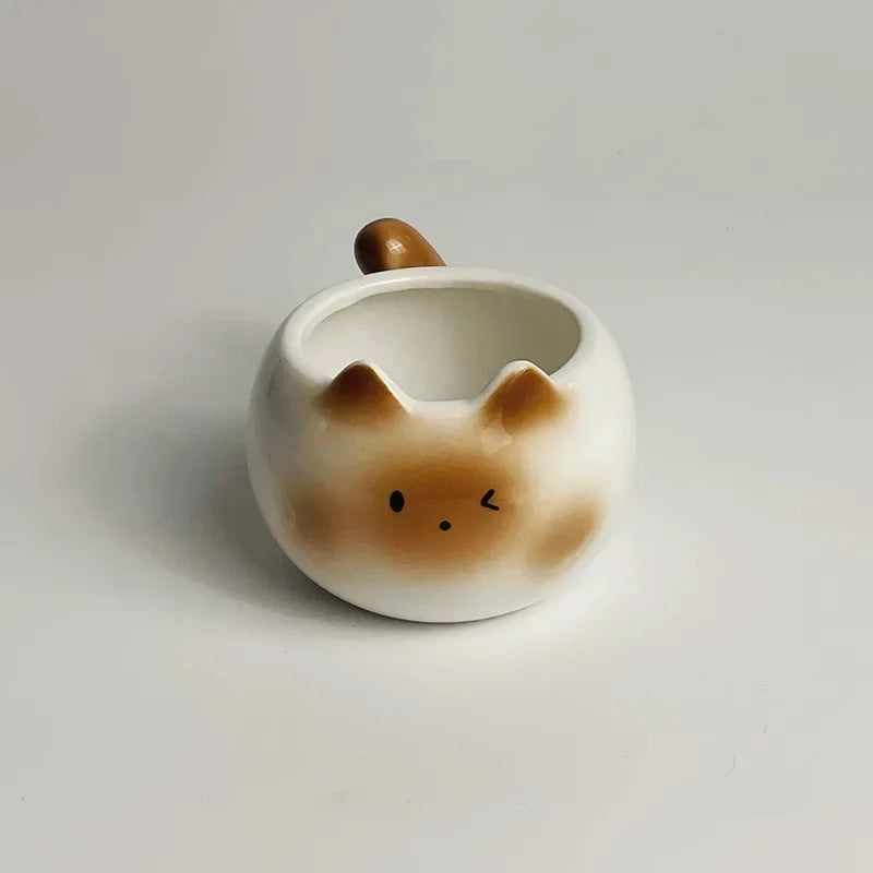 Cute Ceramic Cup Creative Siamese Cat Shaped Mug Coffee Cups Office Milk Cup Household Drinking Utensil Funny Birthday Gift