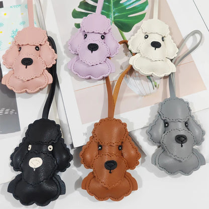 trendy cute kawaii cartoon leather Poodle dog bag charm pendant keychain animal backbag handbag decoration charm for women men